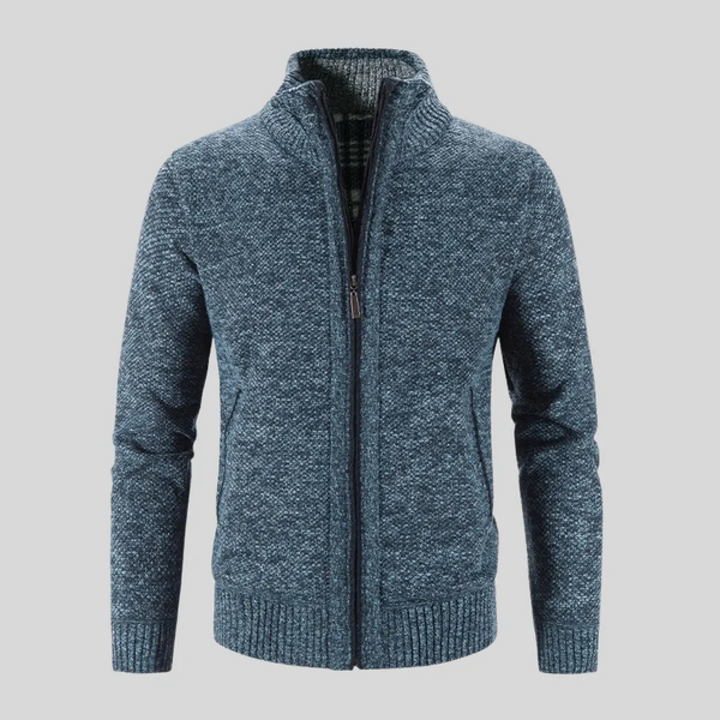 Herrenweste mit Stehkragen – Langärmlige Strickjacke mit Reißverschluss