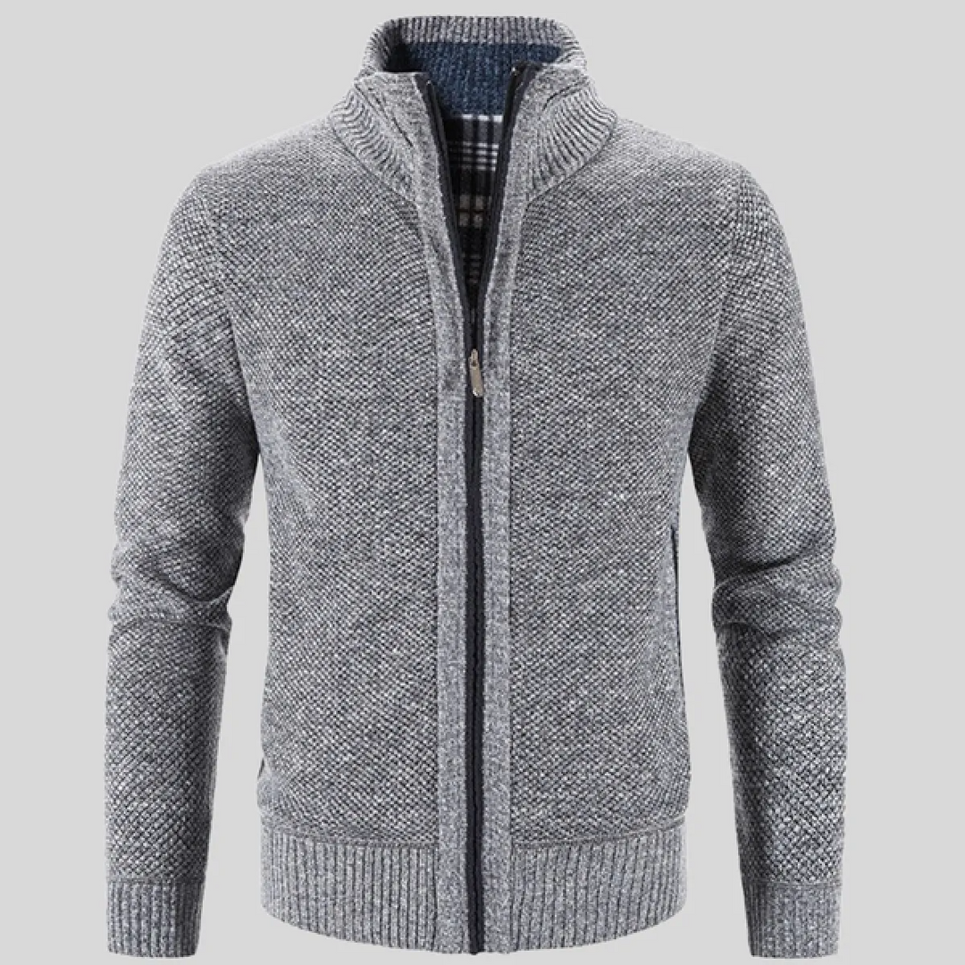 Herrenweste mit Stehkragen – Langärmlige Strickjacke mit Reißverschluss