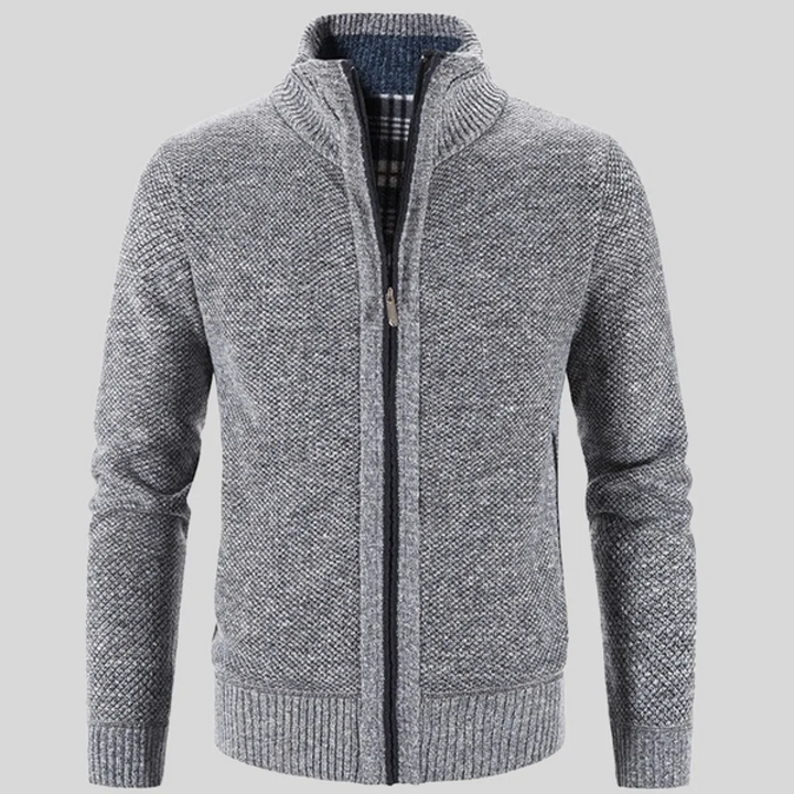 Herrenweste mit Stehkragen – Langärmlige Strickjacke mit Reißverschluss