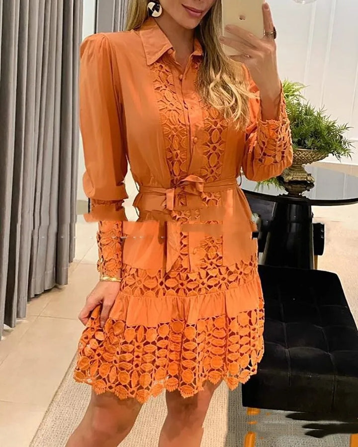 Robe Courte Femme Tissu Tissé Doux Détails en Dentelle – Coupe Féminine