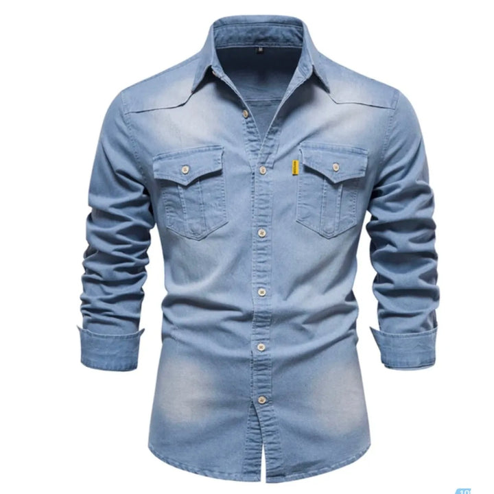 Herren-Jeanshemd – Langarm mit Brusttaschen