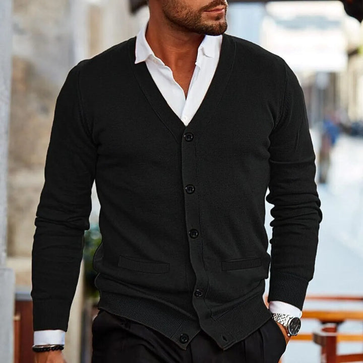 Men's Slim V-Neck Cardigan – Double-Sided Knit Pockets