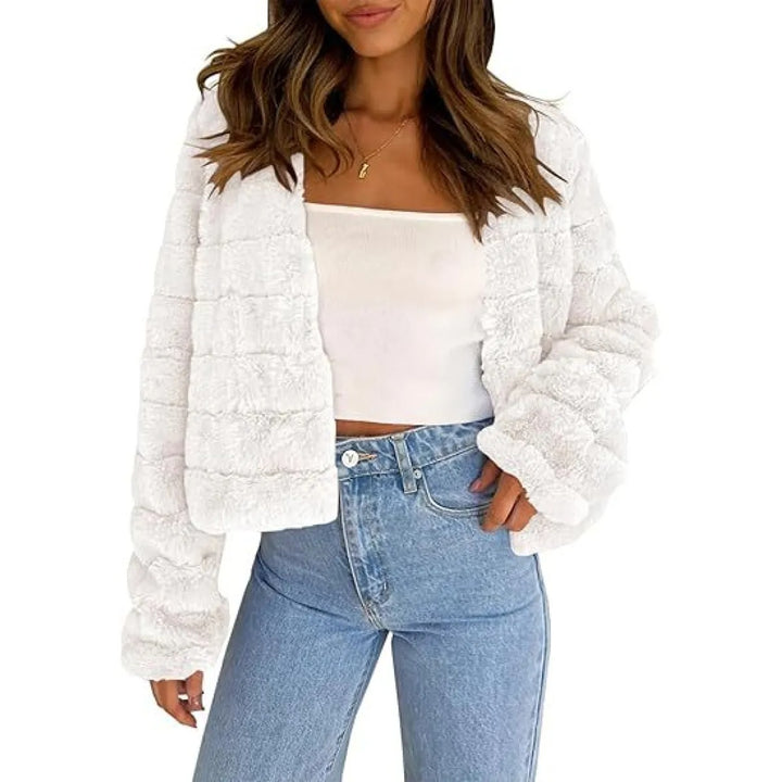 Veste Femme Croppée Effet Chenille – Tissu Doux Extensible, Ouverture Libre