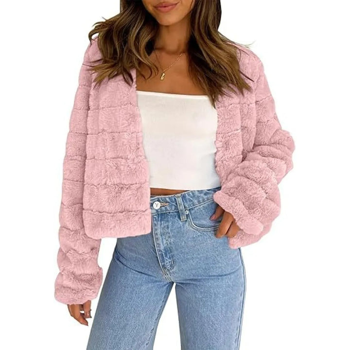 Veste Femme Croppée Effet Chenille – Tissu Doux Extensible, Ouverture Libre