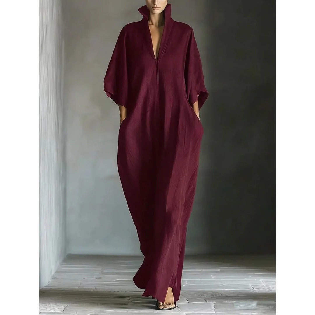 Maxikleid für Damen – lässiger Wellenschnitt mit V-Ausschnitt