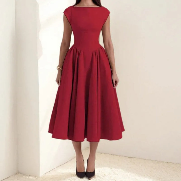 Abito midi donna senza maniche schiena scoperta – scollo rotondo fluido