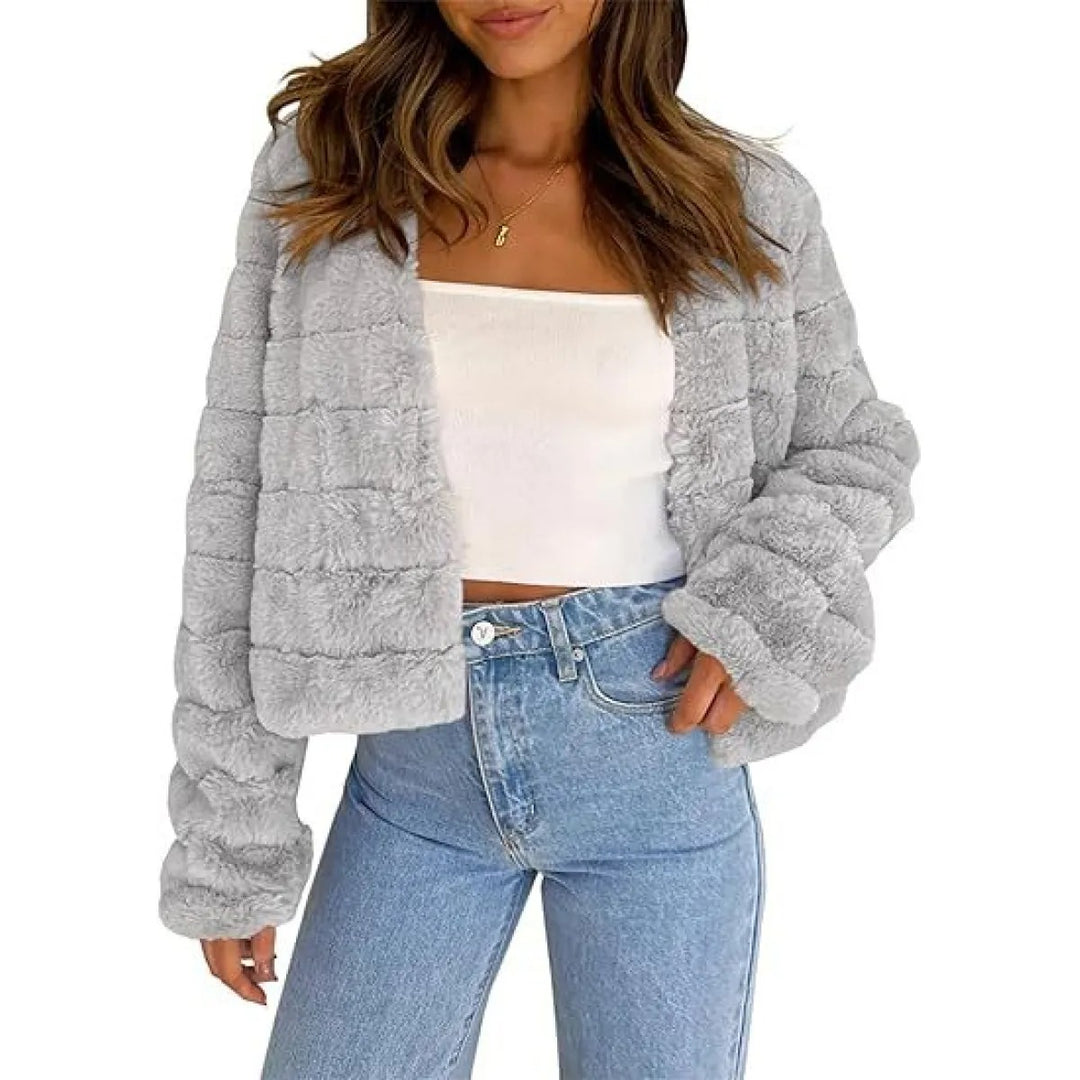 Veste Femme Croppée Effet Chenille – Tissu Doux Extensible, Ouverture Libre