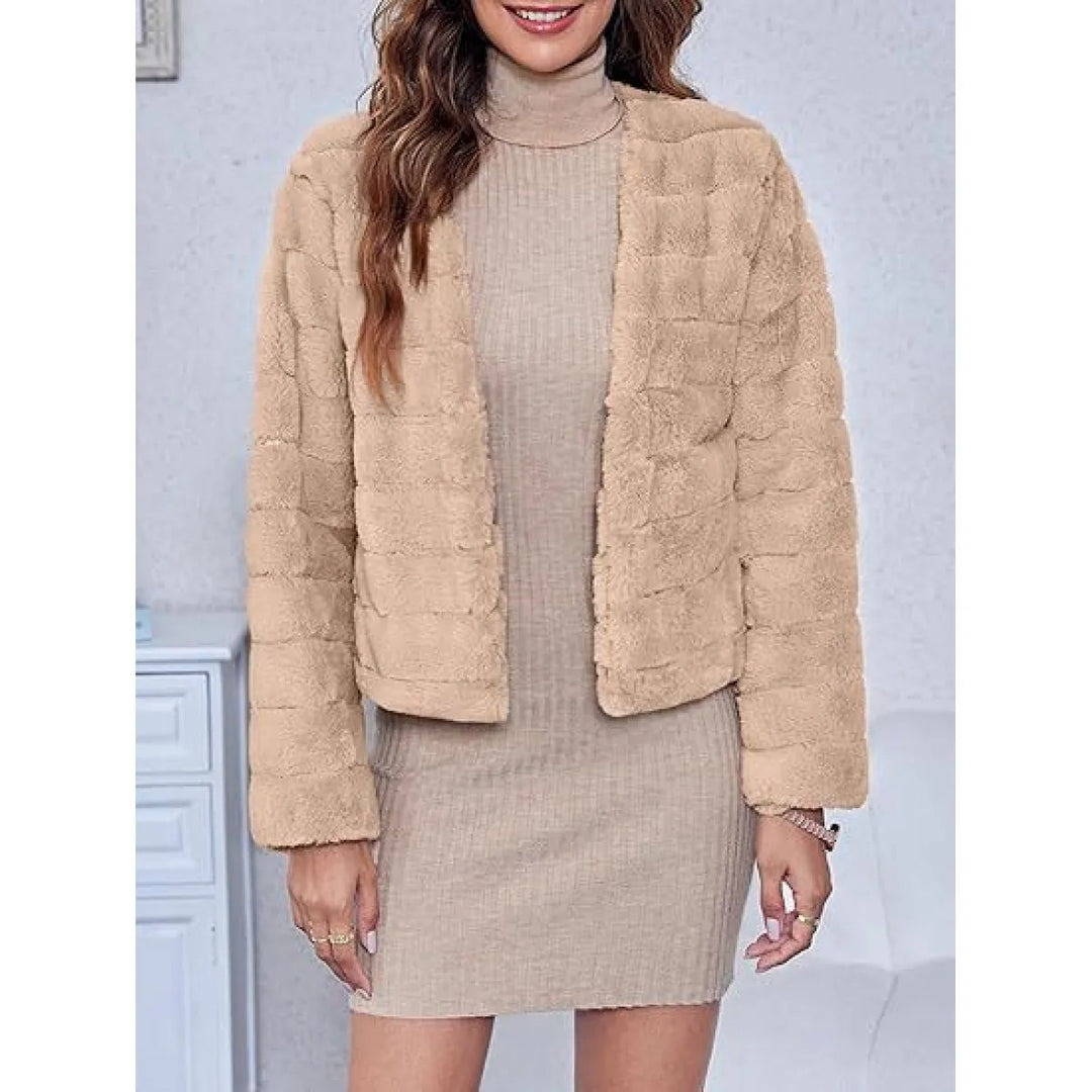 Veste Femme Croppée Effet Chenille – Tissu Doux Extensible, Ouverture Libre