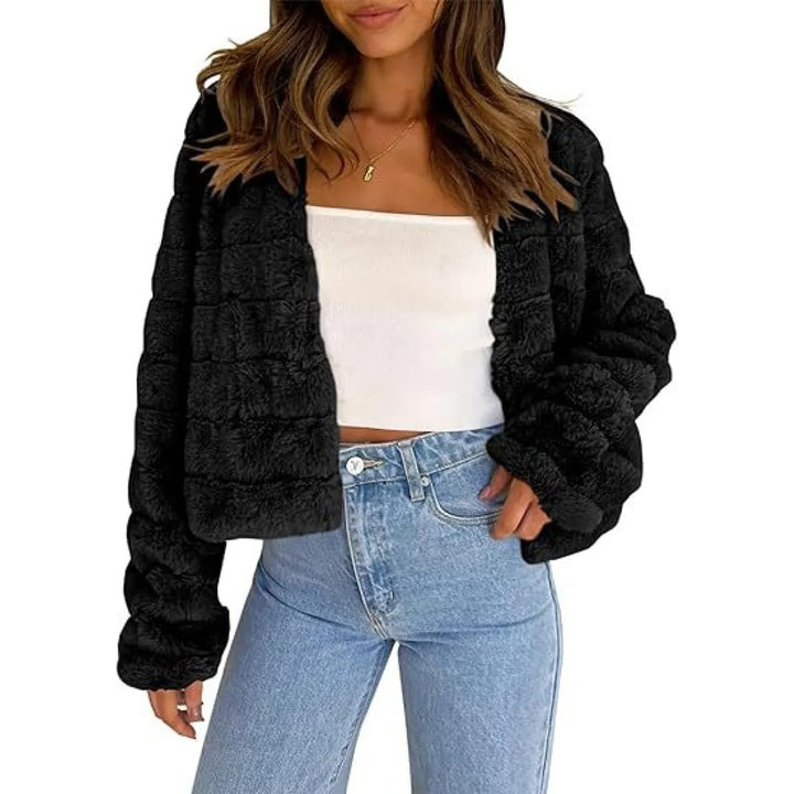 Veste Femme Croppée Effet Chenille – Tissu Doux Extensible, Ouverture Libre
