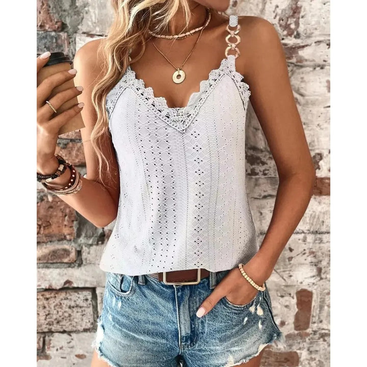 Damentop aus Spitze – Ärmelloses, durchbrochenes Camisole-Oberteil