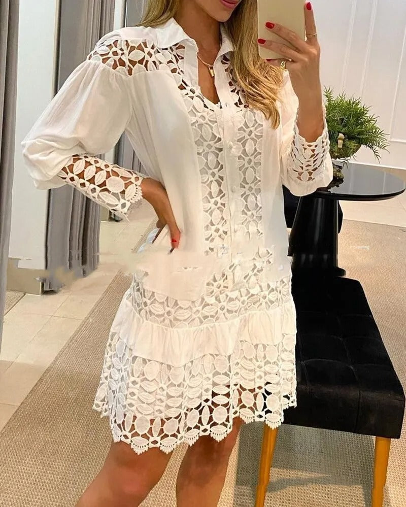 Robe Courte Femme Tissu Tissé Doux Détails en Dentelle – Coupe Féminine
