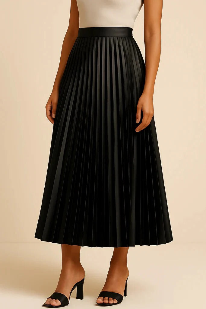 Gonna Midi Donna Plissettata in Raso – Silhouette Fluida ed Elegante