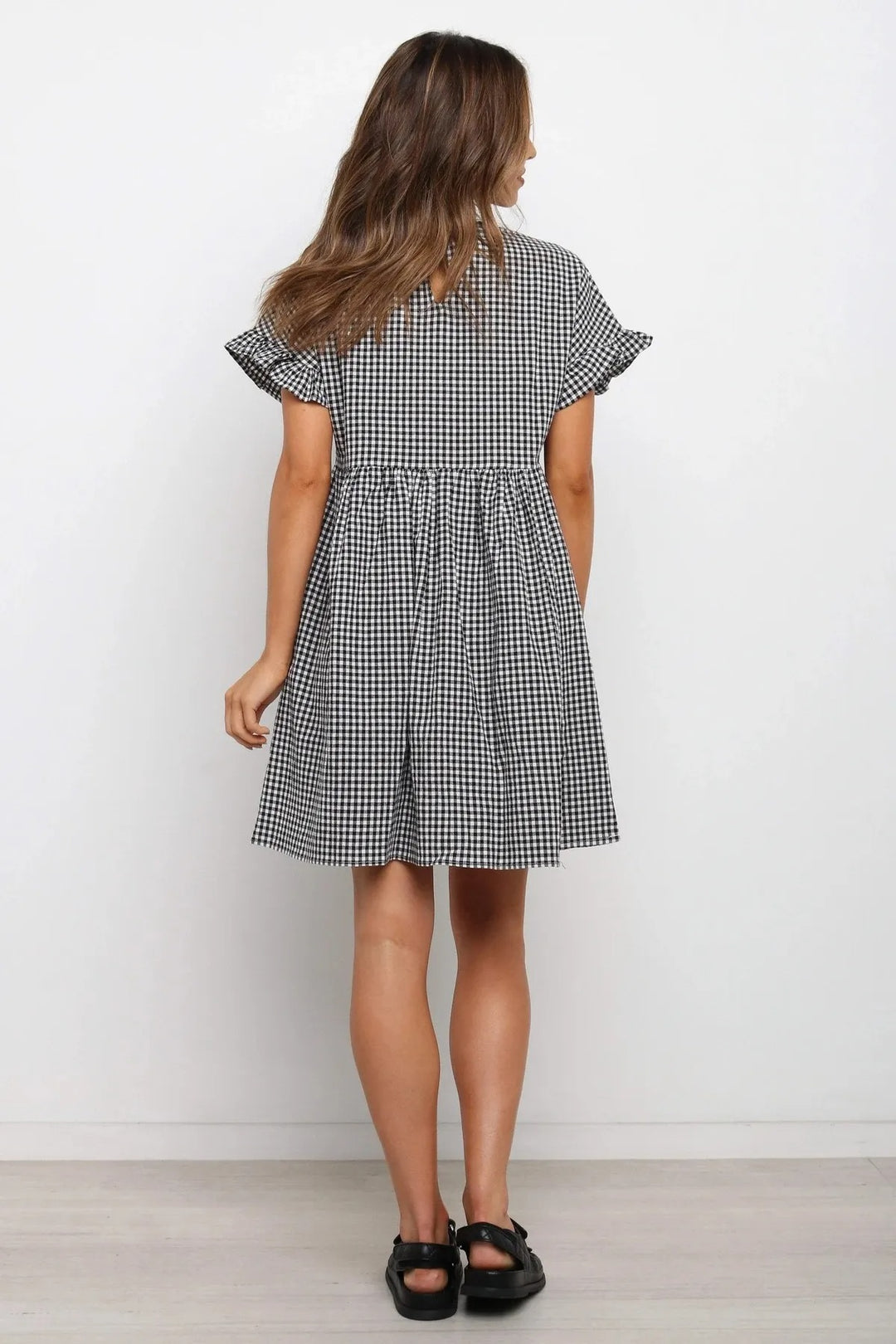 Vestito Mini Donna in Cotone – Maniche Corte con Volant a Quadretti