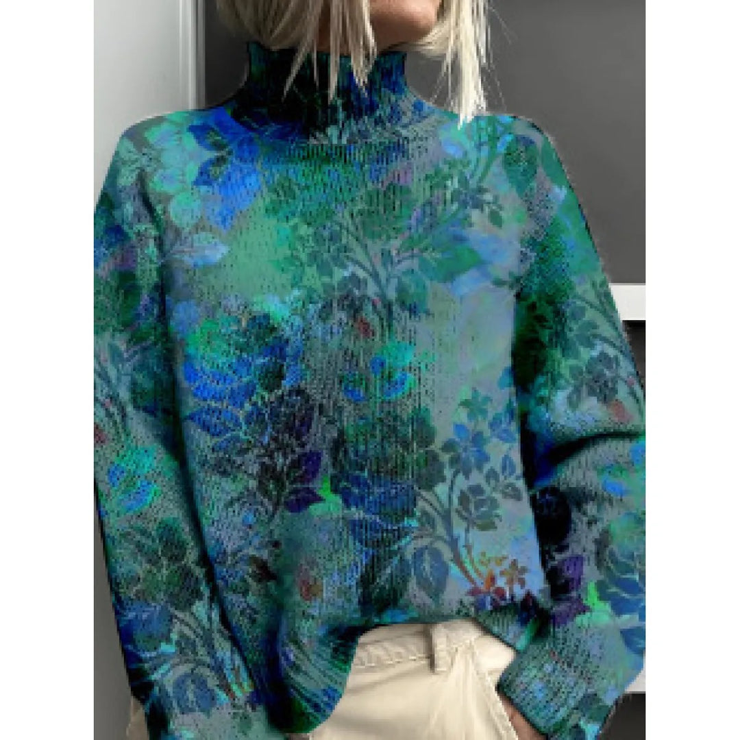 Damen-Rollkragenpullover – Lässiger Schnitt mit Blumenmuster
