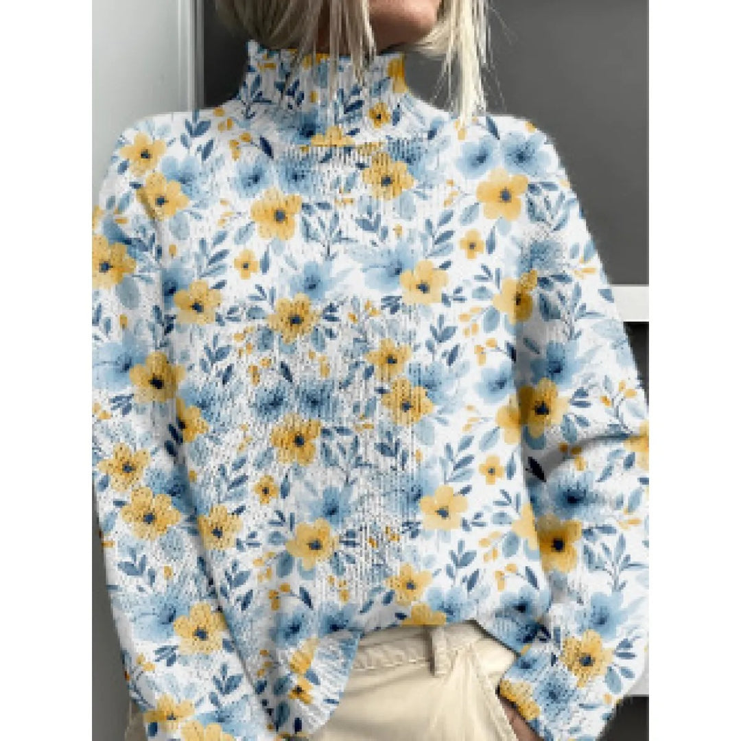 Damen-Rollkragenpullover – Lässiger Schnitt mit Blumenmuster