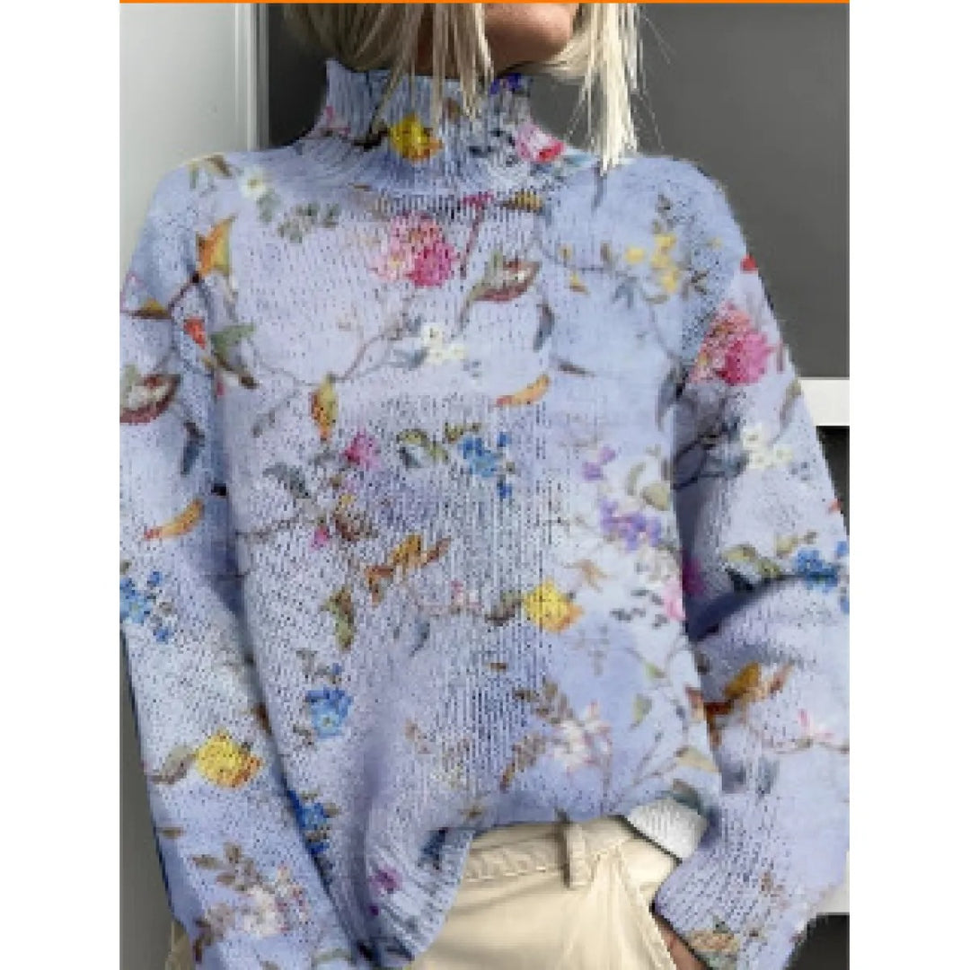 Damen-Rollkragenpullover – Lässiger Schnitt mit Blumenmuster