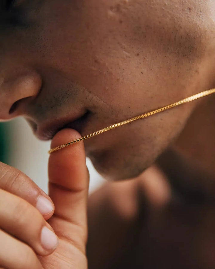 Herren Halskette mit Kette, vergoldet – Minimalistische Boxglieder mit polierter Oberfläche
