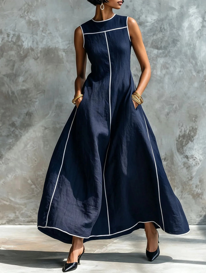 Langes ärmelloses Damenkleid – figurbetonter minimalistischer Schnitt, A-Linie