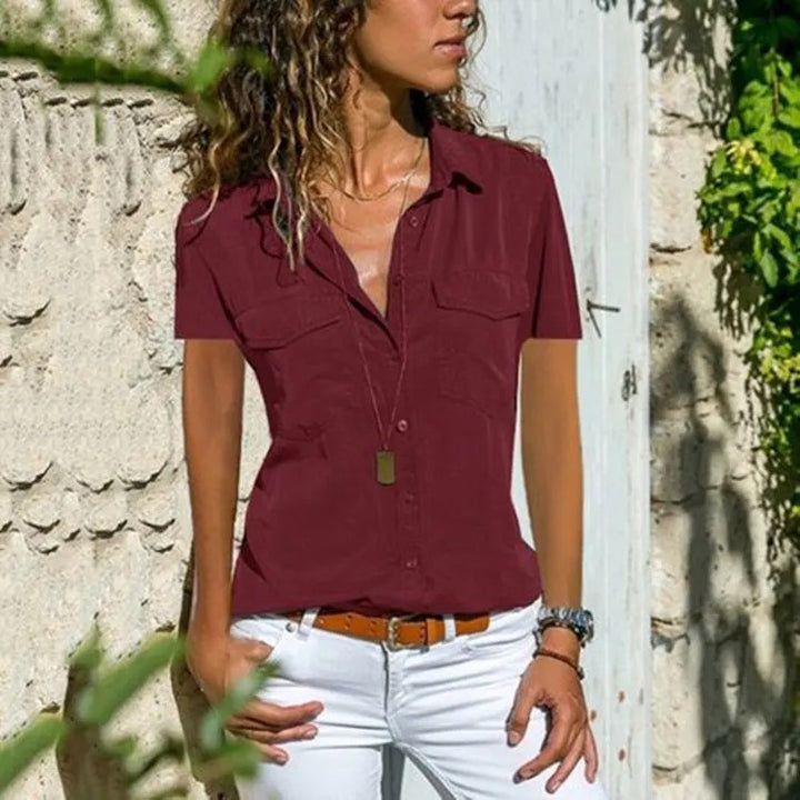 Camicia donna casual con bottoni – collo con risvolto maniche corte