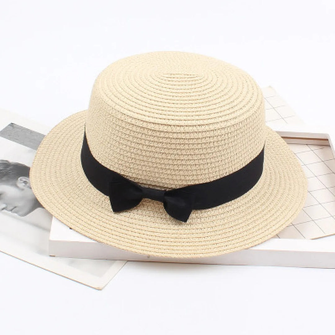 Damen Strohhut Canotier – Klassisches Elegantes Band
