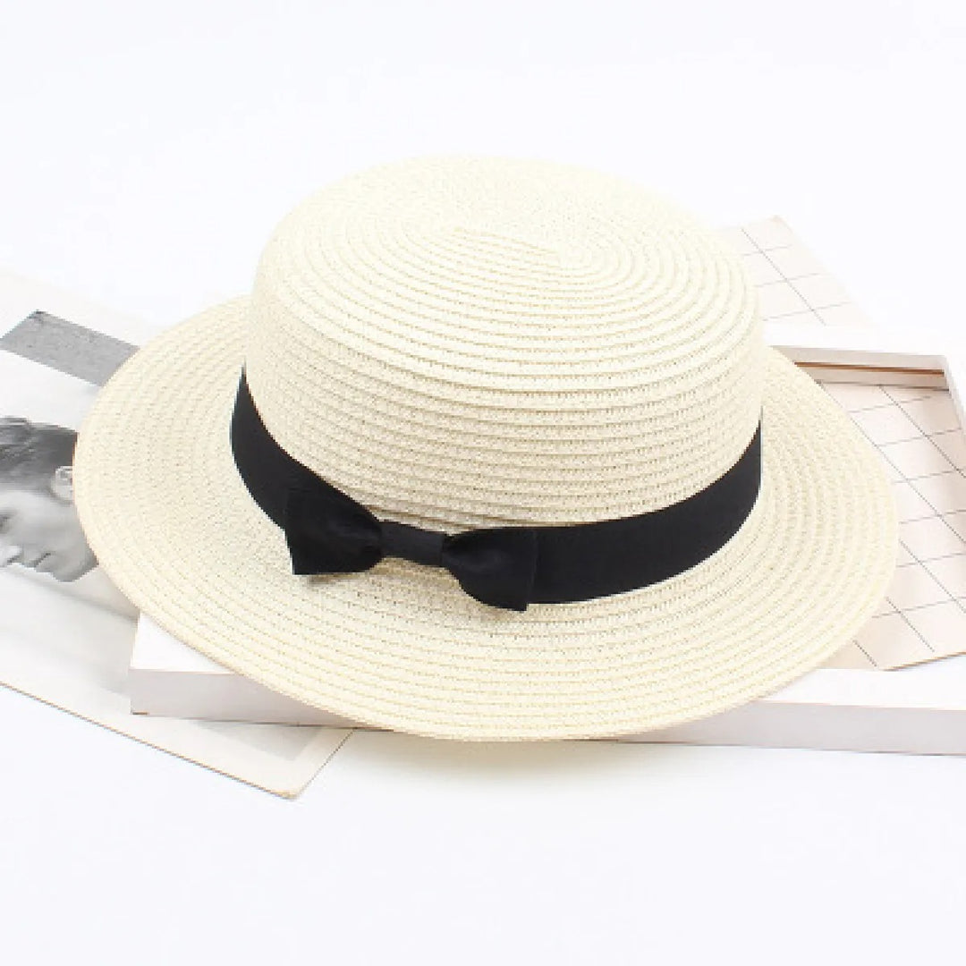 Damen Strohhut Canotier – Klassisches Elegantes Band