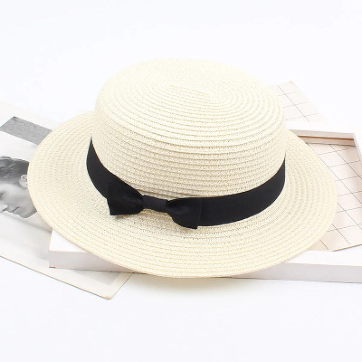 Damen Strohhut Canotier – Klassisches Elegantes Band