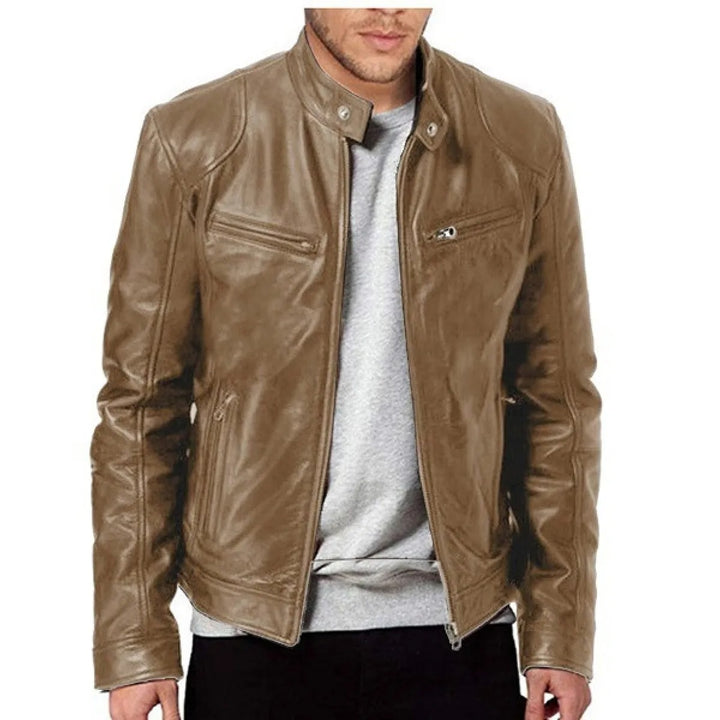 Schmale Herrenjacke mit Stehkragen – Reißverschlusstaschen