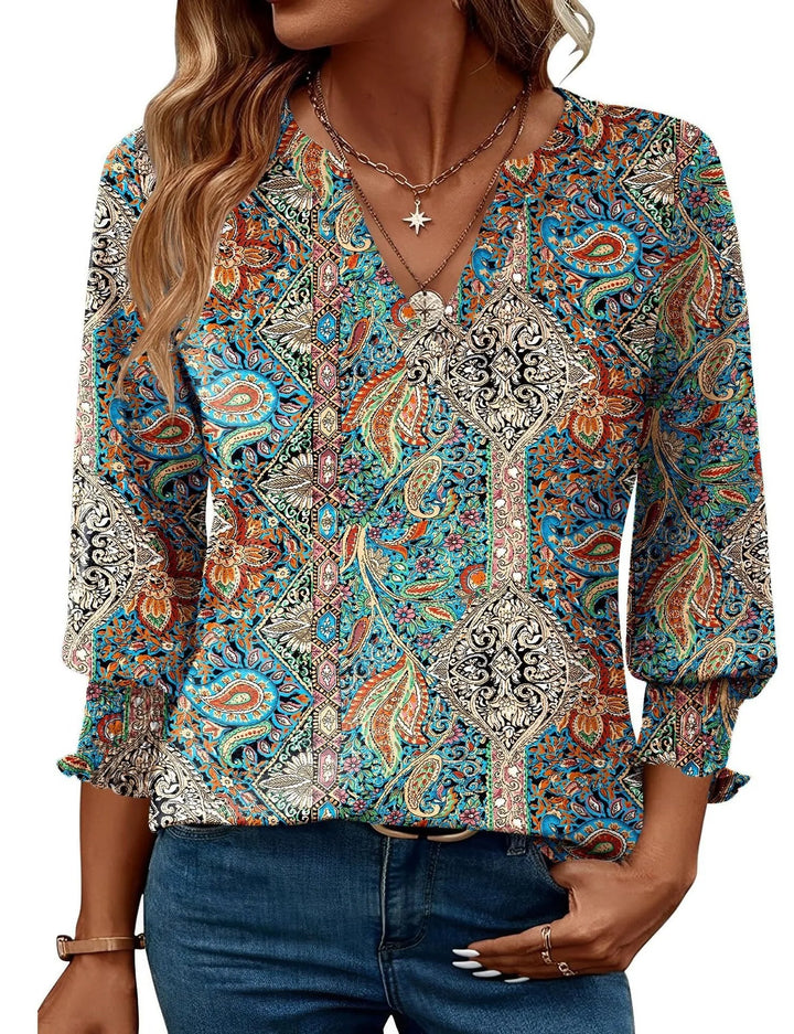 Blusa donna con stampa floreale – maniche a tre quarti casual