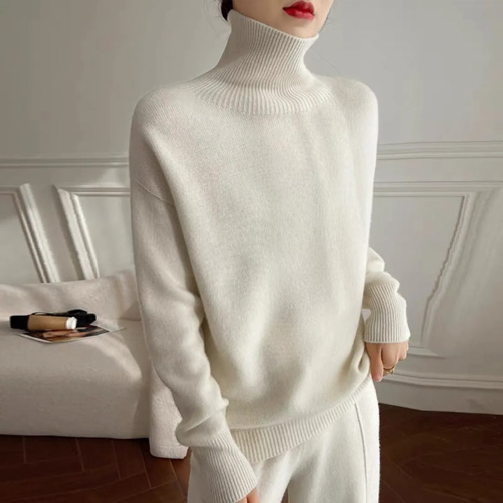 Damen-Rollkragenpullover aus Wolle – bequemer Grobstrick