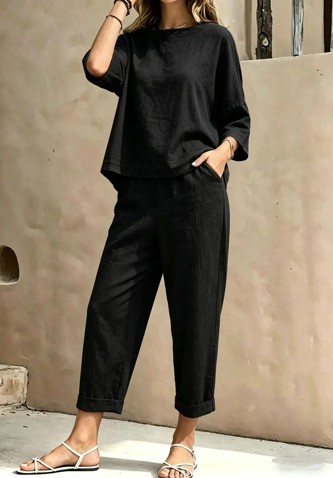 Damen-Zweiteiler – Lässiges Oberteil und weite Hose