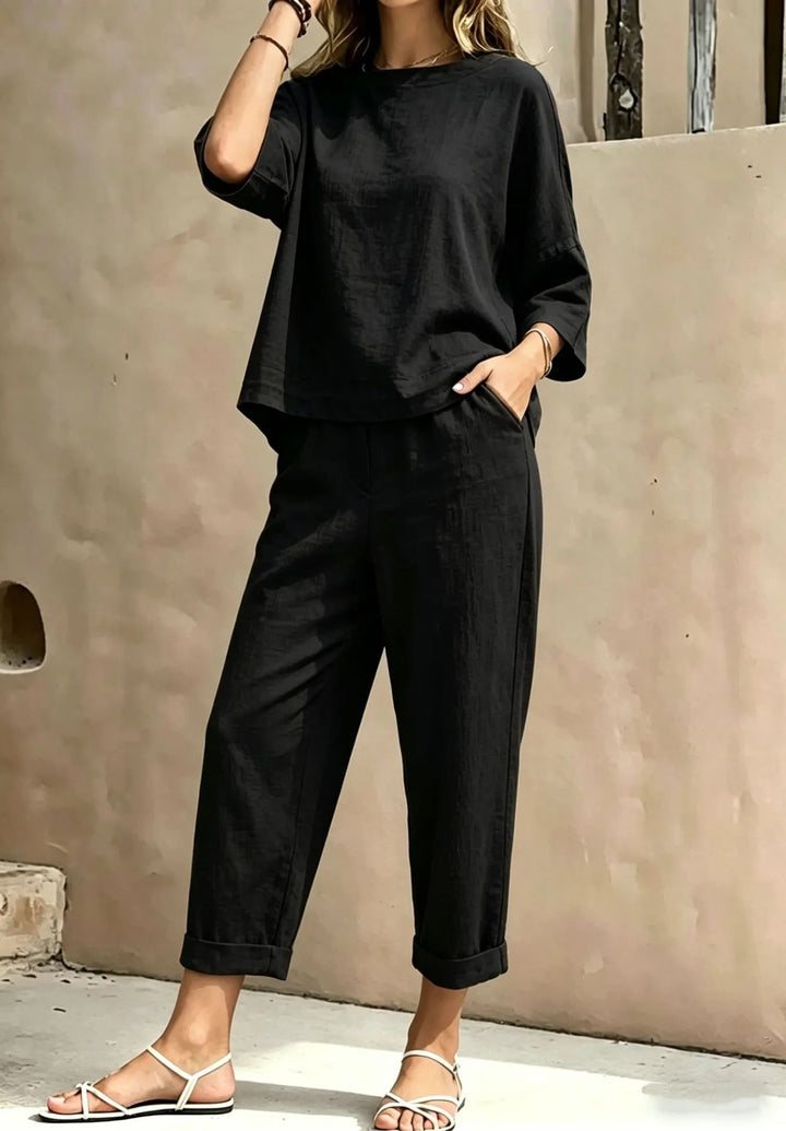 Damen-Zweiteiler – Lässiges Oberteil und weite Hose