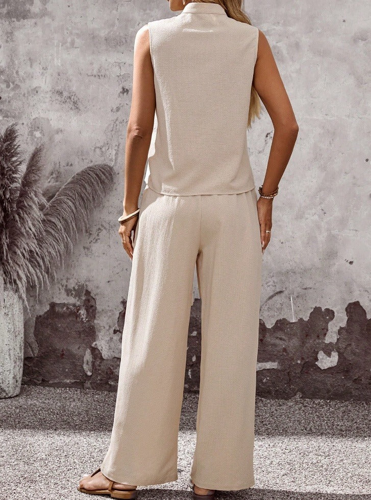 Completo Due Pezzi Donna – Top Senza Maniche &amp; Pantaloni Larghi