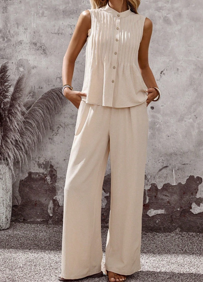 Completo Due Pezzi Donna – Top Senza Maniche &amp; Pantaloni Larghi