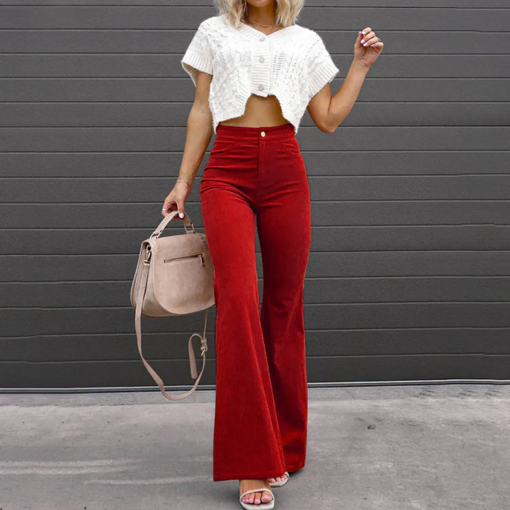 Damen Flare Hose mit Rippenstruktur – Eng anliegender Schnitt, mittelhoher Bund