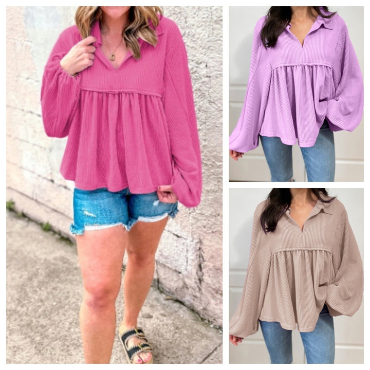 Oversize Damenbluse mit Falten – Leichter Pullover mit Fließender Textur