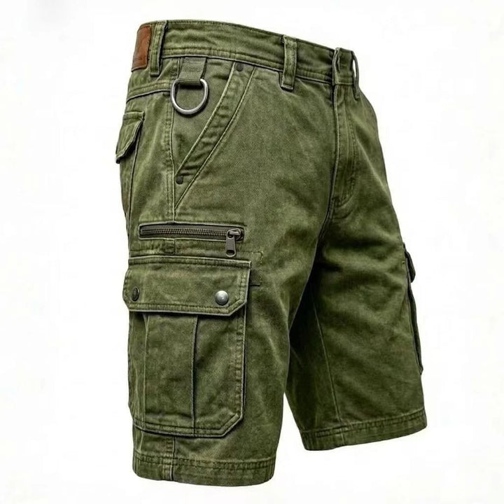 Kurze Cargo-Hose für Herren aus gewaschenem Baumwoll-Jeansstoff – mittelhohe Passform, knielang