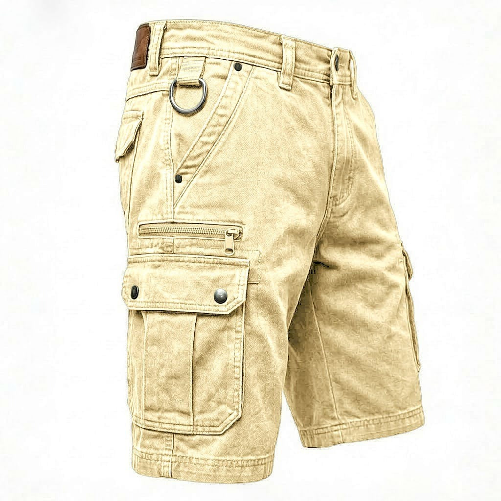 Kurze Cargo-Hose für Herren aus gewaschenem Baumwoll-Jeansstoff – mittelhohe Passform, knielang