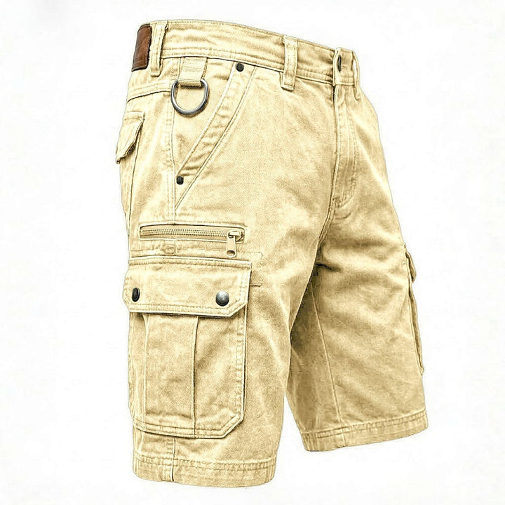 Kurze Cargo-Hose für Herren aus gewaschenem Baumwoll-Jeansstoff – mittelhohe Passform, knielang