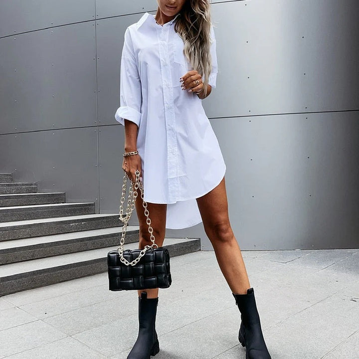 Camicia Donna Maniche Lunghe Collo a V Ampio – Con Bottoni Casual