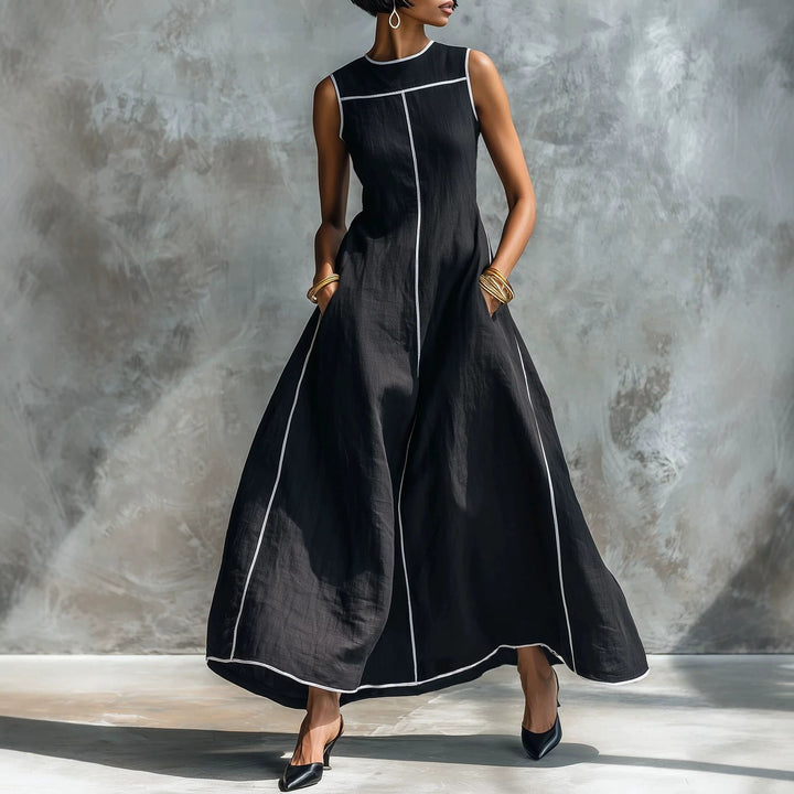 Langes ärmelloses Damenkleid – figurbetonter minimalistischer Schnitt, A-Linie