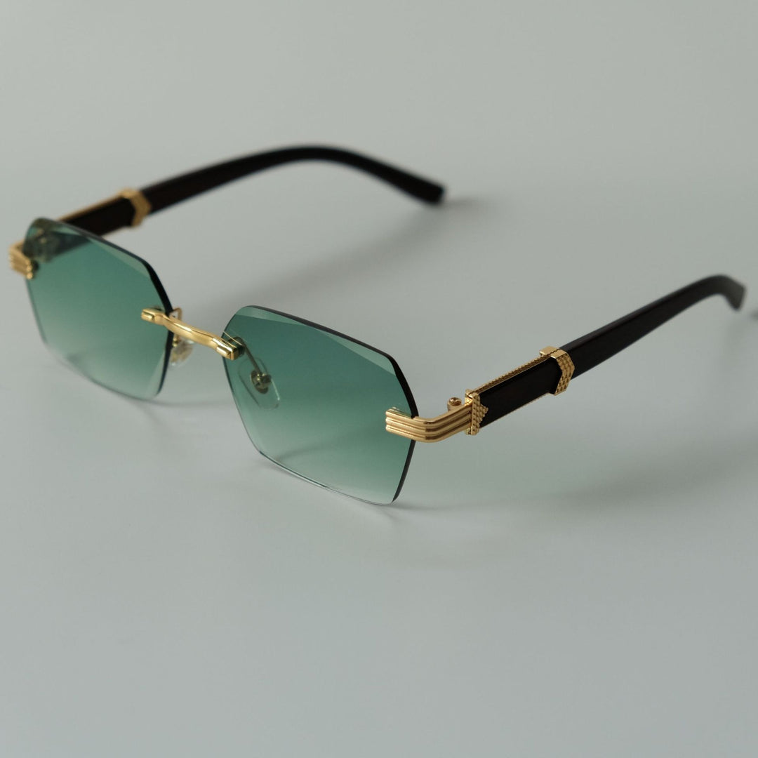 Damen Sonnenbrille Geometrisch Ohne Rahmen – Eckige Gläser & Details aus Goldenem Metall UV400