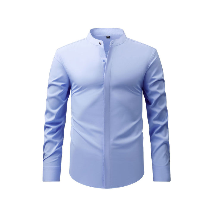 Herrenhemd mit Mao-Kragen und langen Ärmeln – Leichter Slim Fit für Anzug
