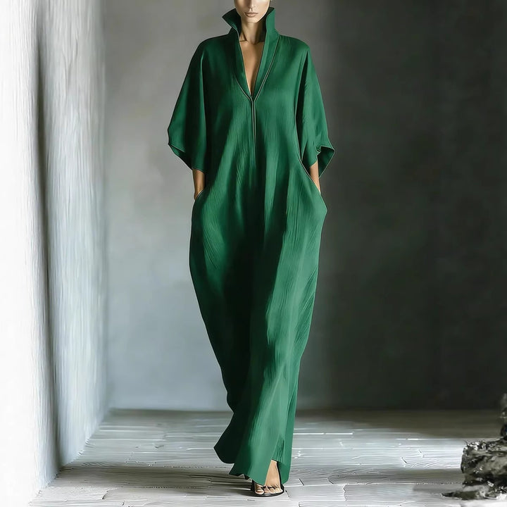 Maxikleid für Damen – lässiger Wellenschnitt mit V-Ausschnitt