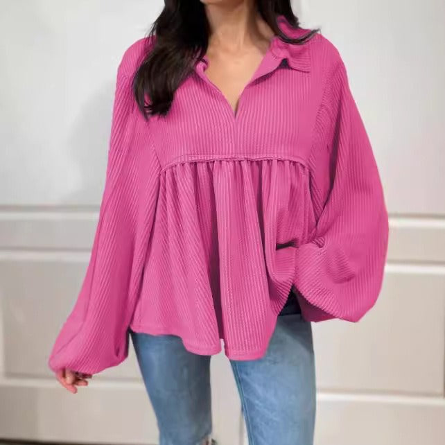 Oversize Damenbluse mit Falten – Leichter Pullover mit Fließender Textur