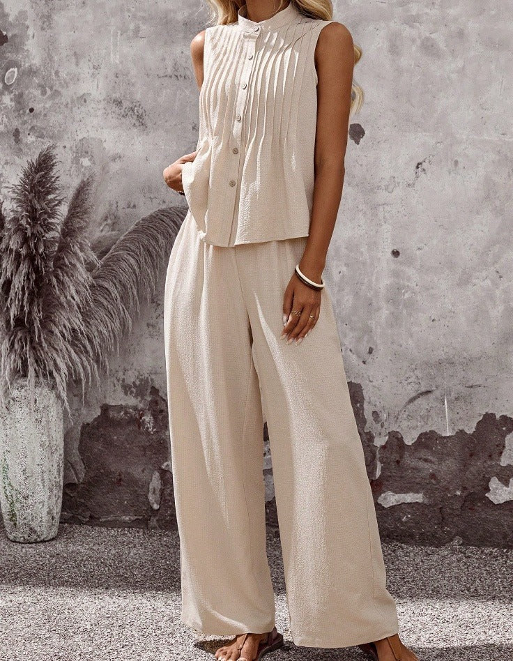 Completo Due Pezzi Donna – Top Senza Maniche &amp; Pantaloni Larghi