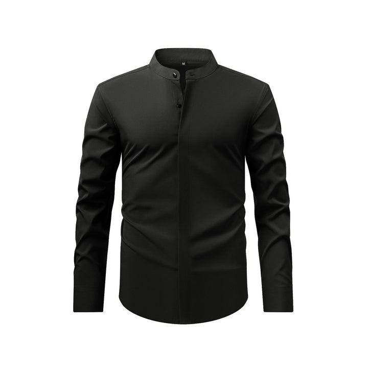 Herrenhemd mit Mao-Kragen und langen Ärmeln – Leichter Slim Fit für Anzug
