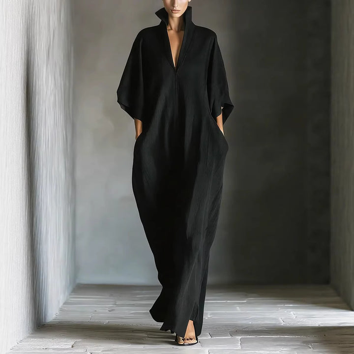 Maxikleid für Damen – lässiger Wellenschnitt mit V-Ausschnitt