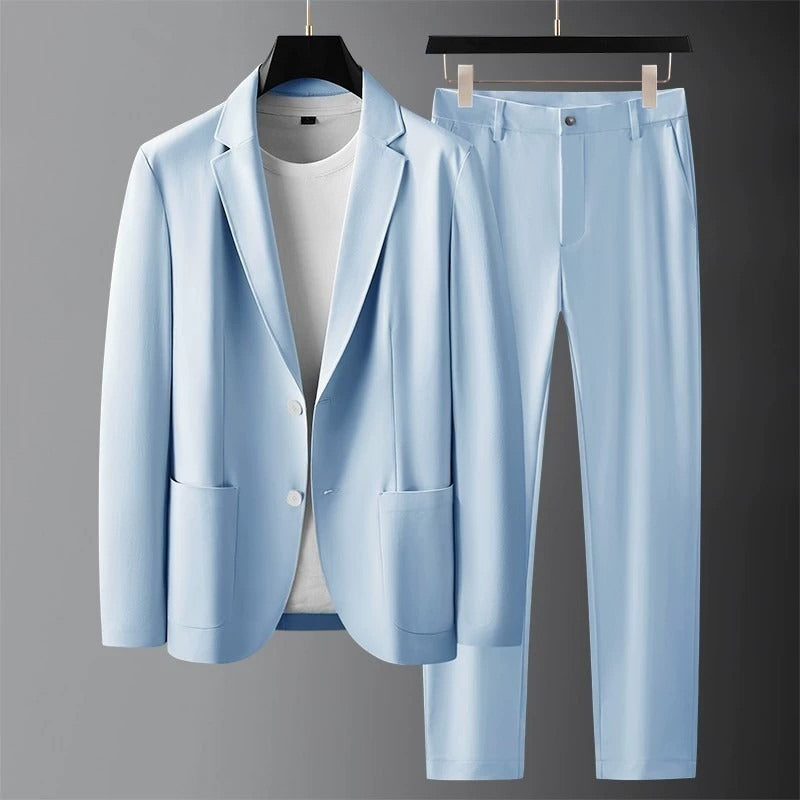 Men's Slim Two-Piece Suit – Lightweight Ice Silk Fabric