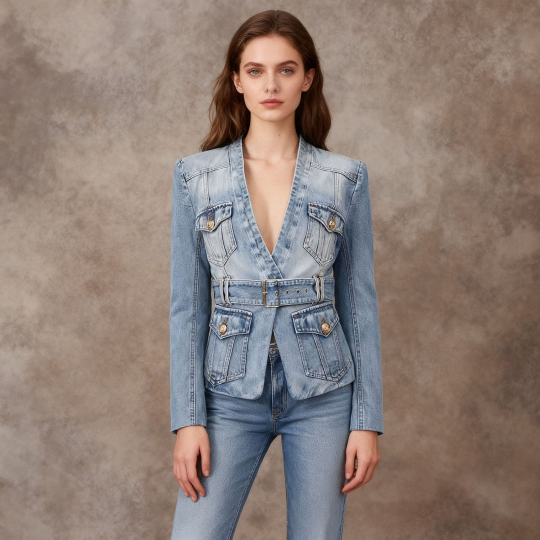 Damenblazer aus Baumwollmischung – taillierte Silhouette mit Used-Effekt