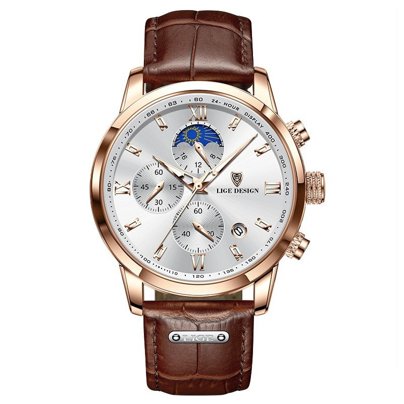 Men's Multifunction Quartz Watch – 42mm Dial Waterproof